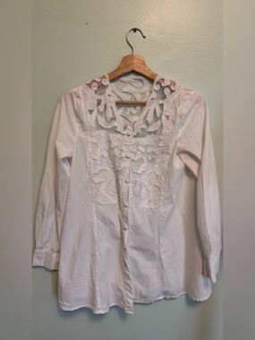 Celine vintage White Lace-Front Button Down Blouse